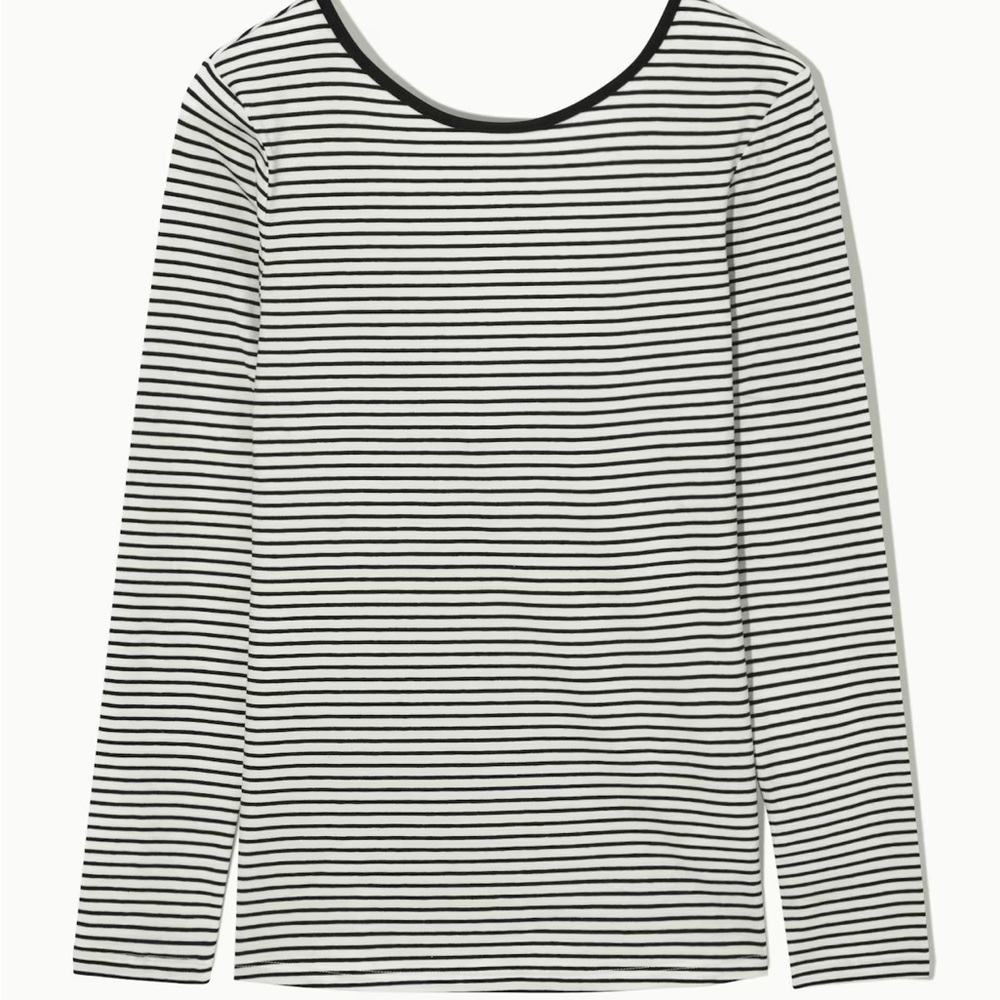 COS- Black and White Striped Long Sleeve Tee with scoop back